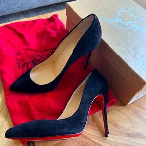 Christian Louboutin Black Pigalle Follies 100 suede pumps- like New!- size 35.5
